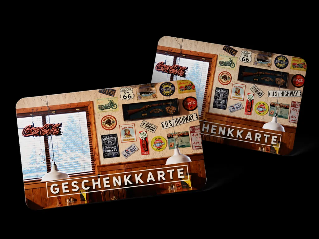 Zwei Geschenkkarten von Connie’s Diner mit Motiv aus dem Restaurant